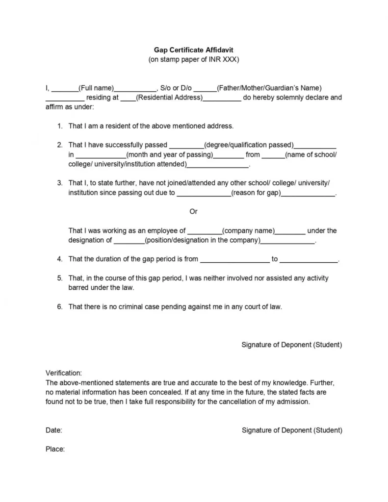 format of neet gap certificate